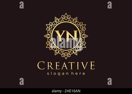 YN Initial Letter Luxury calligraphic feminine floral hand drawn heraldic monogram antique vintage style luxury logo design Premium Stock Vector