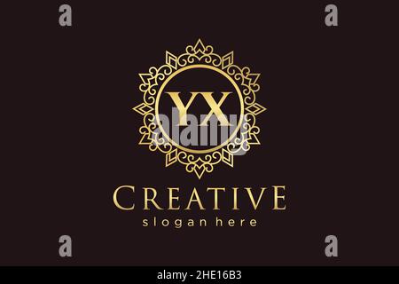 YX Initial Letter Luxury calligraphic feminine floral hand drawn heraldic monogram antique vintage style luxury logo design Premium Stock Vector