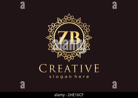 ZB Initial Letter Luxury calligraphic feminine floral hand drawn heraldic monogram antique vintage style luxury logo design Premium Stock Vector