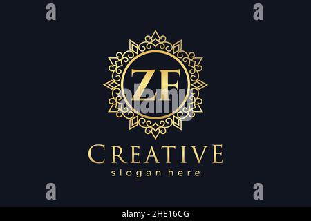 ZF Initial Letter Luxury calligraphic feminine floral hand drawn heraldic monogram antique vintage style luxury logo design Premium Stock Vector