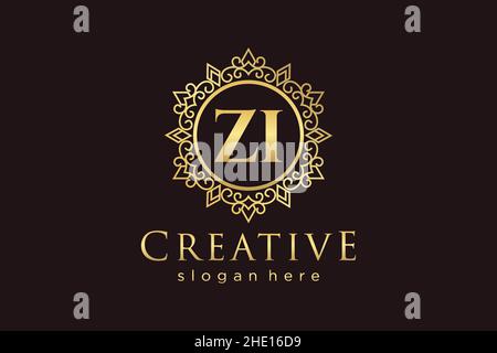 ZI Initial Letter Luxury calligraphic feminine floral hand drawn heraldic monogram antique vintage style luxury logo design Premium Stock Vector