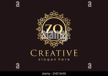 ZQ Initial Letter Luxury calligraphic feminine floral hand drawn heraldic monogram antique vintage style luxury logo design Premium Stock Vector