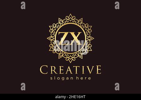 ZX Initial Letter Luxury calligraphic feminine floral hand drawn heraldic monogram antique vintage style luxury logo design Premium Stock Vector