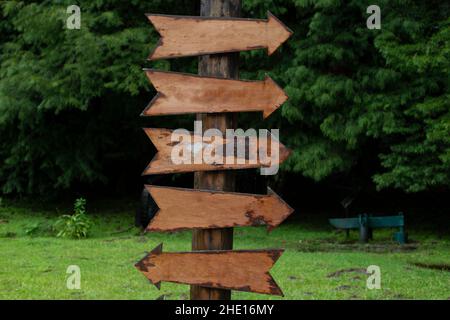 signposts with arrows with space to write in the middle of nature Stock Photo