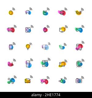 Internet of things. Smart devices with wireless connections. 25 editable stroke minimalistic icons with gradient fills Stock Vector