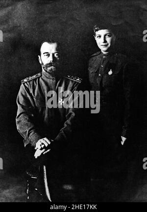 The Romanov Dynasty - Tsar Nicholas II with his son and heir Alexei Stock Photo