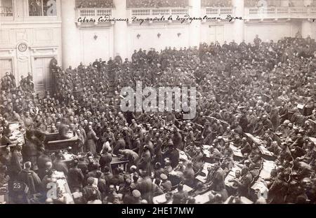 An assembly of the 1917 Petrograd (St Petersgerg) Soviet during the Russian Revolution in 1917 Stock Photo