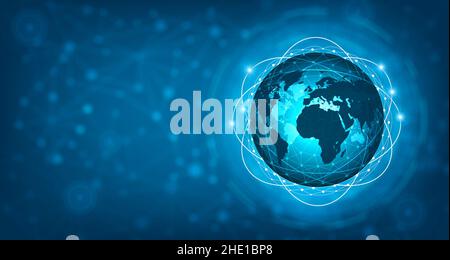 network global Earth Communications network map of the world Blue map Dark blue background map world vector global logistics network Stock Photo