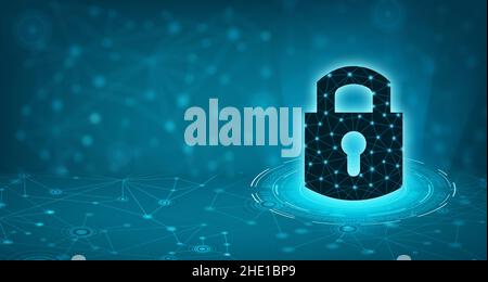 Highly secure IT device protection shield. blue background Stock Photo