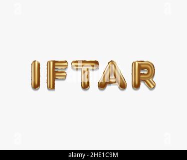 iftar written with golden foil balloons. iftar lettering realistic gold balloons. iftar typography. vector isolated design Stock Vector
