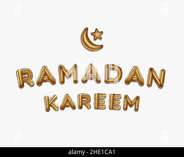 Ramadan kareem written with golden foil balloons. ramadan lettering realistic gold balloons. ramadan kareem typography. vector isolated design Stock Vector