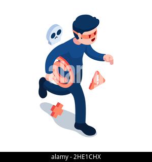 Flat 3d Isometric Thief Stole Copyright Symbol and Running Away. Intellectual Property and Copyright Infringement Concept. Stock Vector