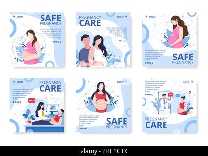 Pregnant Lady or Mother Post Health care Template Flat Design Illustration Editable of Square Background for Social media or Greetings Card Stock Vector