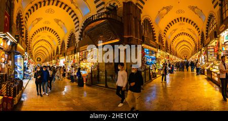 Spice Bazaar. Panoramic view of Misir Carsisi or Spice Bazaar in Istanbul. Istanbul Turkey - 10.6.2021 Stock Photo