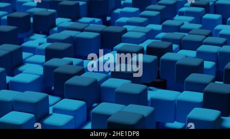 Abstract background with blue colored cubes. 3d render. Dark and light shades Stock Photo