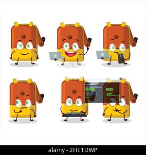 Orange pencil sharpener table Programmer cute cartoon character with. Vector illustration Stock Vector