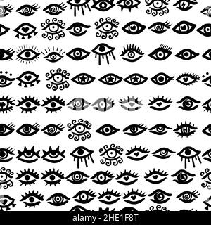 Seamless pattern with eyes. Flat design. Free hand drawing style. Contemporary modern trendy vector illustration. All elements are isolated. Stock Vector