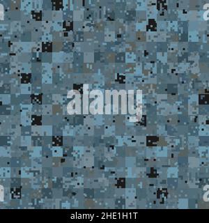Abstract seamless pattern with blue colored chaotic squares on dark Stock Vector