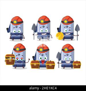 miners blue pencil sharpener table cute mascot character wearing helmet. Vector illustration Stock Vector