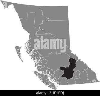 Black flat blank highlighted location map of the THOMPSON–NICOLA regional district inside gray administrative map of the Canadian province of British Stock Vector