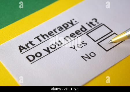 One person is answering question about art therapy. Stock Photo