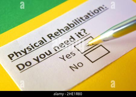 One person is answering question about physical rehabilitation. Stock Photo