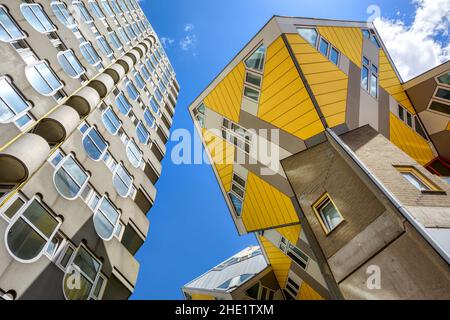 Rotterdam, Netherlands - 20 July 2020: The Cube houses, a world famous example of contemporary architecture, one of the most visited landmarks in Rott Stock Photo