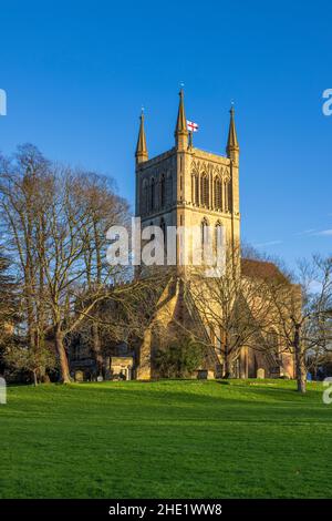 Pershore Abbey church in the winter sun, Worcestershire, England Stock Photo