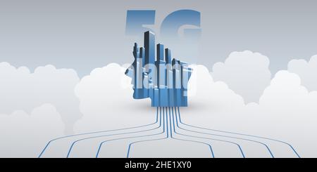 5G, Smart City, Automated Digital Control, Deep Learning, Artificial Intelligence and Future Technology Concept Design with Network Connections, Citys Stock Vector