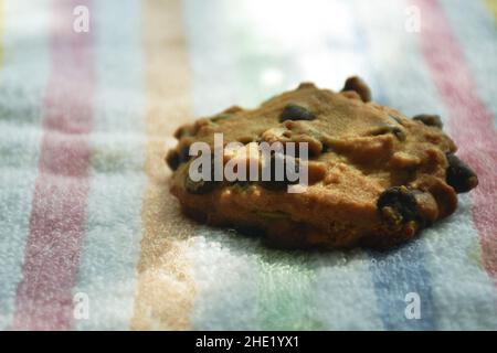 cereal butter cookie topping chocolate chip on cloth Stock Photo