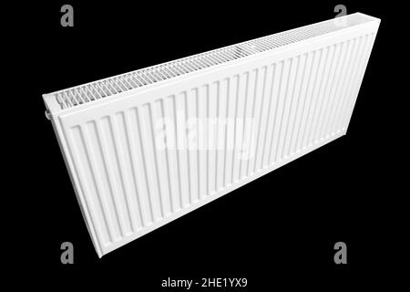 Heater battery isolated on black background. Radiator. Home water heater convector isolated. Heating convector. Stock Photo