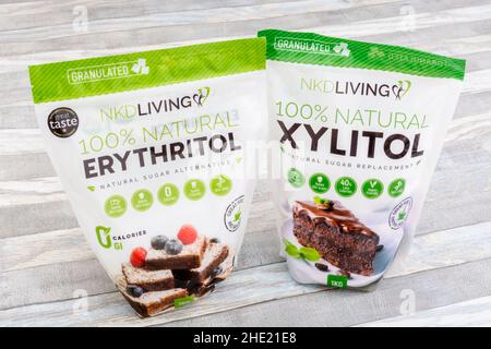 Plastic packets of the natural sucrose sugar alternatives Erythritol &  Xylitol. Used by weight watchers, diabetics, in sweets, and keto diets  Stock Photo - Alamy