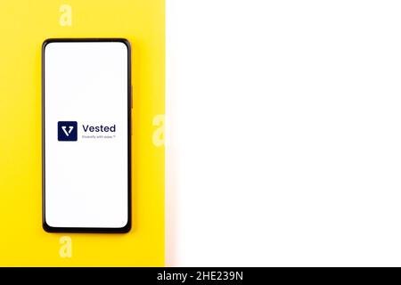 West Bangal, India - December 15, 2021 : Vested logo on phone screen stock image. Stock Photo