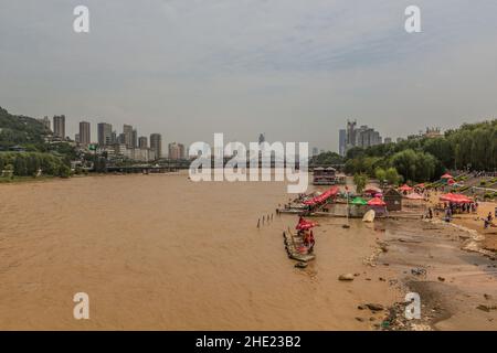 LANZHOU, CHINA - AUGUST 18, 2018: View of Yellow river Huang He in Lanzhou, Gansu Province, China Stock Photo