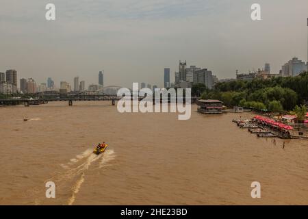 LANZHOU, CHINA - AUGUST 18, 2018: View of Yellow river Huang He in Lanzhou, Gansu Province, China Stock Photo