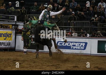 New York, United States. 07th Jan, 2022. Bull Rider Cooper Davis Competes at 2022 PBR Unleash The Beast Event Held at Madison Square Garden in NY, NY, on January 7, 2022. (Photo by Udo Salters/Sipa USA) Credit: Sipa USA/Alamy Live News Stock Photo