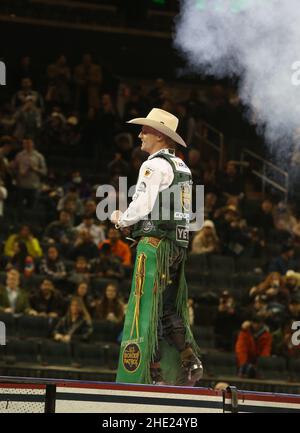 New York, United States. 07th Jan, 2022. Bull Rider Cooper Davis at 2022 PBR Unleash The Beast Event Held at Madison Square Garden in NY, NY, on January 7, 2022. (Photo by Udo Salters/Sipa USA) Credit: Sipa USA/Alamy Live News Stock Photo