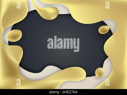 Abstract 3D golden liquid gradient shape on black background luxury style. Vector illustration Stock Vector