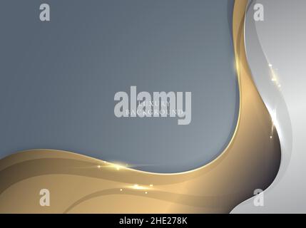Abstract template 3D elegant golden wave shape with shiny gold line ...