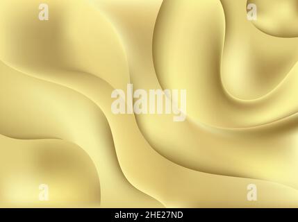 Abstract 3D elegant golden gradient wave shape layered background and texture. Modern luxury template wavy smooth gold shapes decoration. Vector illus Stock Vector