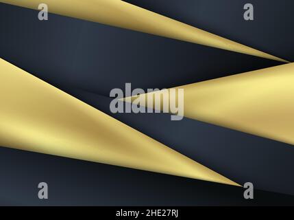 Elegant 3D abstract blue and golden stripes shapes diagonal overlapping layered pattern background luxury style. Vector illustration Stock Vector