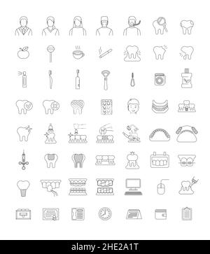 Dentistry icons. Thin line vector signs of dental clinic services. Oral health care concepts. Mouth hygiene, dental implants, surgery, orthodontic. De Stock Vector