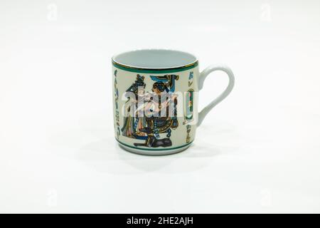 decorated antique ceramic tea cup on white background Stock Photo