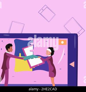 Colleagues Building New Project Plans Presenting Latest Ideas Defining Teamwork. Partners Creating Latest Work Strategies Promoting Future Stock Vector