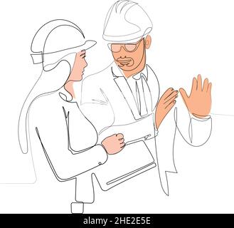 Continuous line drawing of two professional people Stock Vector