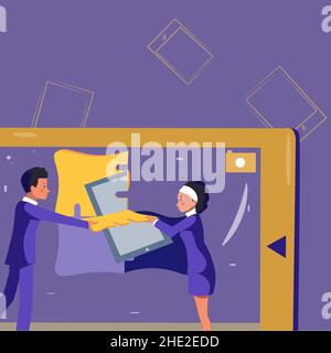 Colleagues Building New Project Plans Presenting Latest Ideas Defining Teamwork. Partners Creating Latest Work Strategies Promoting Future Stock Vector