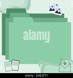 Desktop Folders Inside Web Browser Showing Recent Technology. Laptop Screen Presenting Modern Automation. Stock Vector