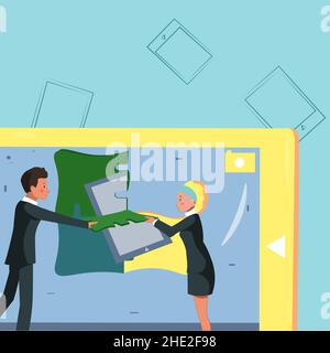 Colleagues Building New Project Plans Presenting Latest Ideas Defining Teamwork. Partners Creating Latest Work Strategies Promoting Future Stock Vector