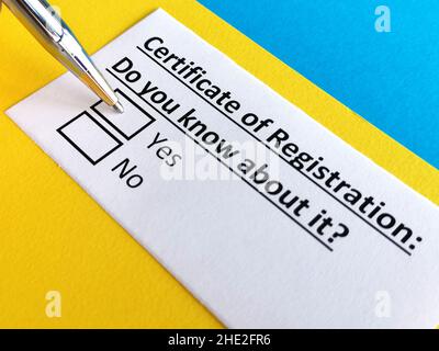 One person is answering question about certificate of registration. Stock Photo