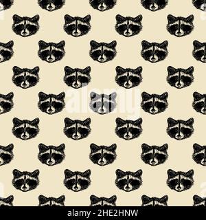 Hand drawing of a raccoon face for printing on T-shirts, mugs, bags. Vector clipart. Stock Vector